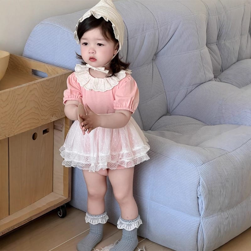 【BABY】パフスリーブチュールスカート半袖ロンパース