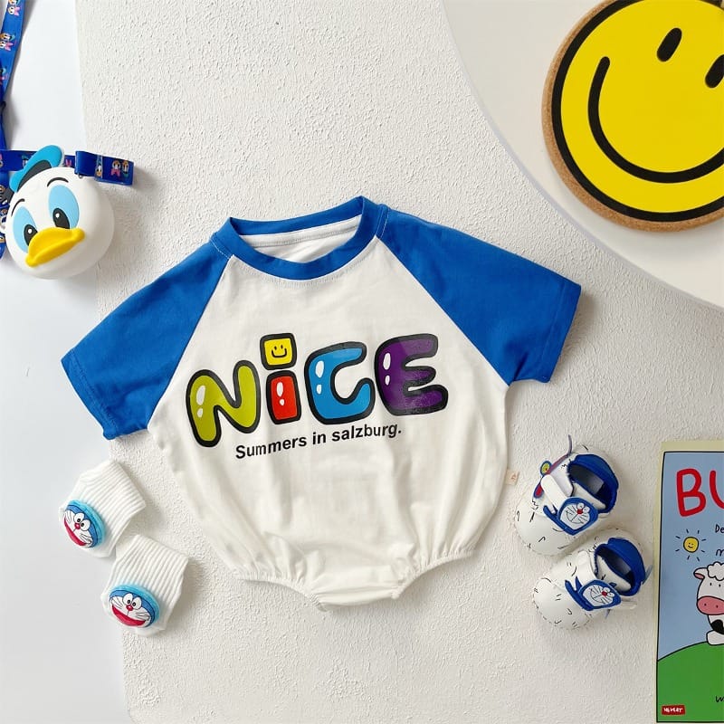 【BABY】ナイスロゴ配色ラグラン半袖ロンパース