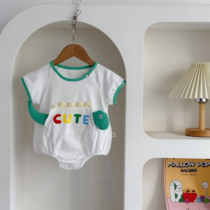 【BABY】恐竜ポケットデザイン半袖ボディスーツ