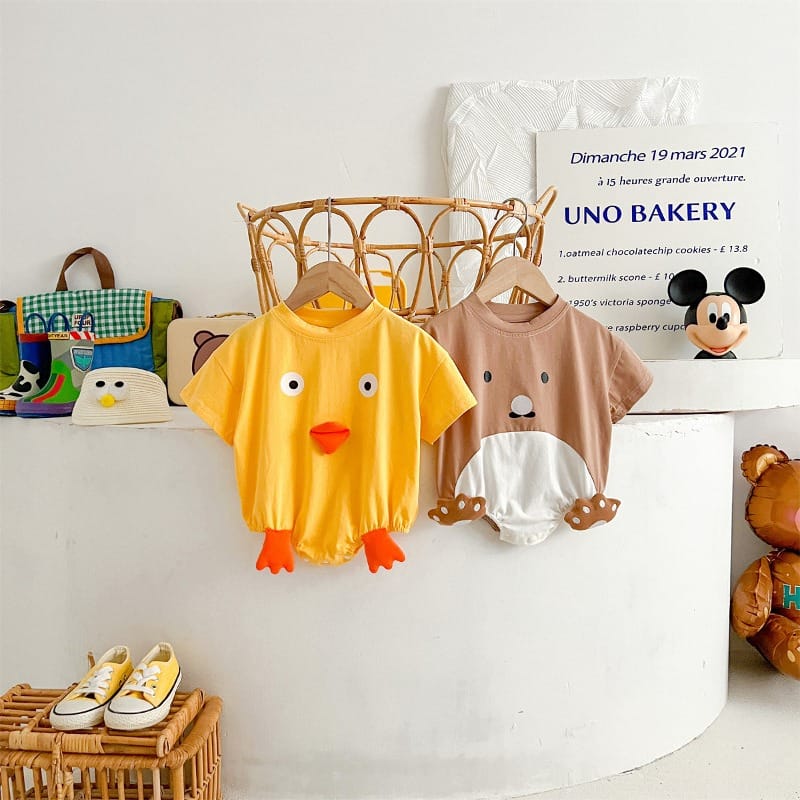 【BABY】ひよこくまアニマルデザイン半袖ロンパース