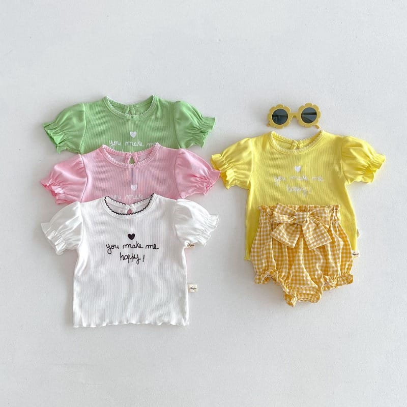 【BABY】ハッピーハートプリントフリル袖半袖Tシャツ