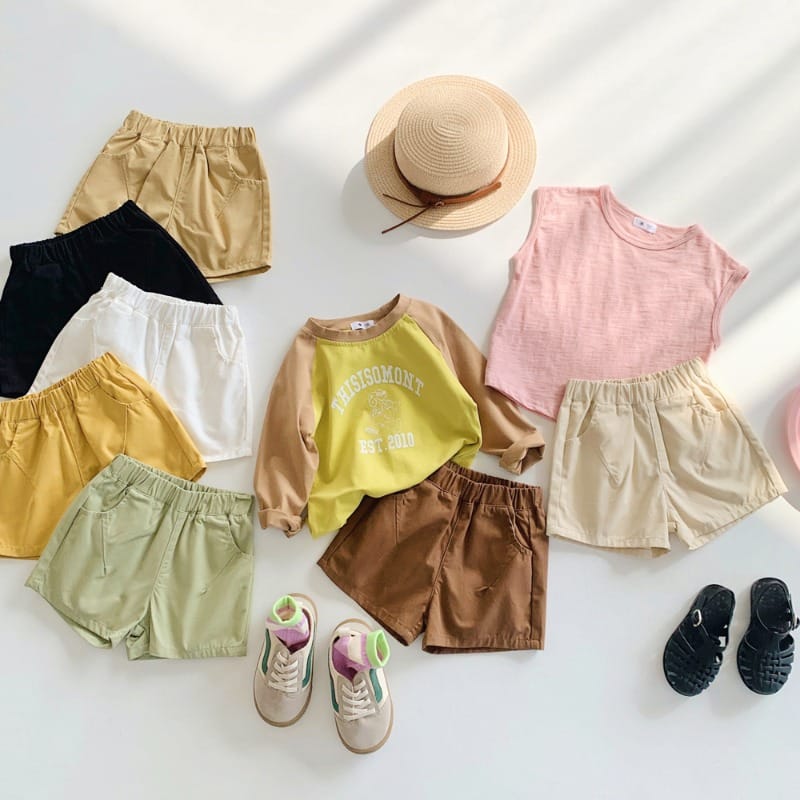 シンプル無地コットンポケットハーフパンツ