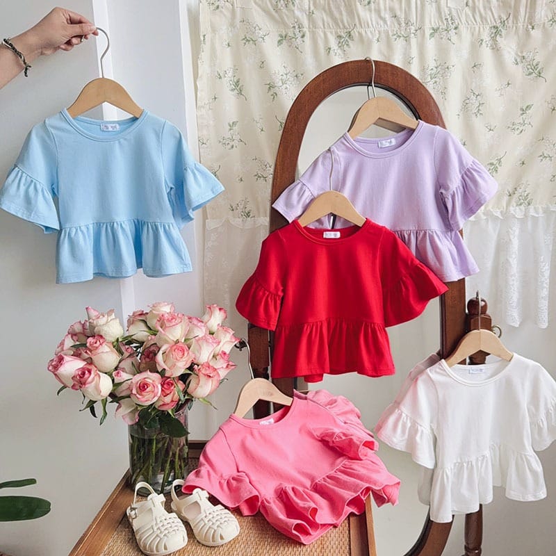 【KID】ルナフリル袖ペプラムデザイン半袖Tシャツ