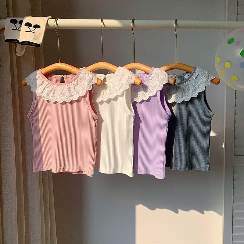 フリルレース襟ノースリーブTシャツ