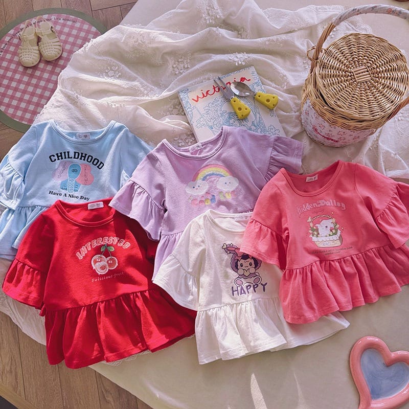 【KID】キャラクタープリントフリルフレア半袖Tシャツ