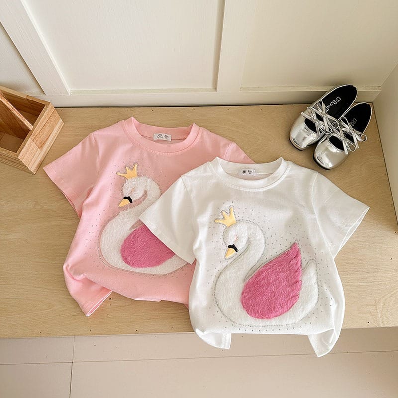 【KID】立体スワンモチーフガールズ半袖Tシャツ
