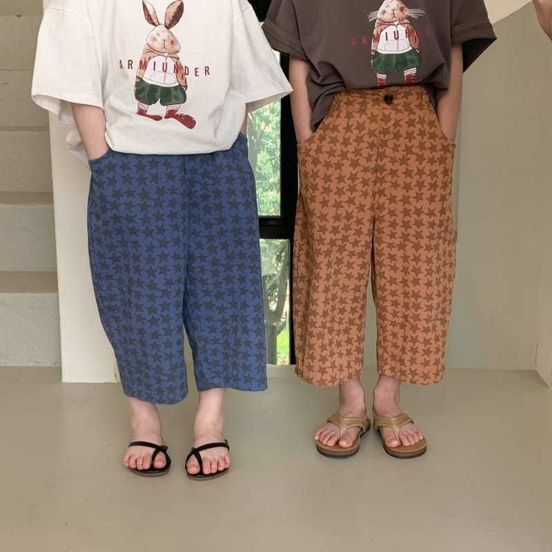 【KID】星柄コットンクロップドワイドカジュアルパンツ