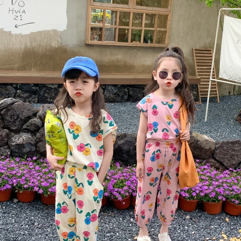 カラフルフラワー総柄半袖セットアップ