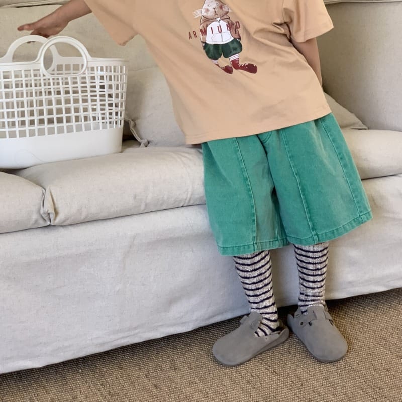 【KID】センターライングリーンデニムハーフパンツ