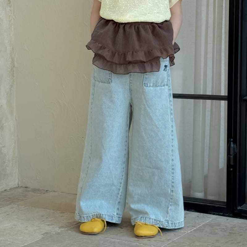 【KID】リボンワンポイントデニムワイドパンツ