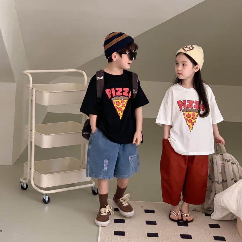 【KID】ピザスライスイラストプリント半袖Tシャツ
