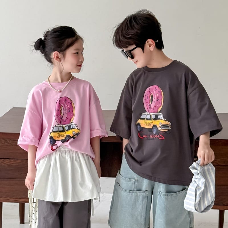 【KID】ドーナツカープリントクルーネック半袖Tシャツ