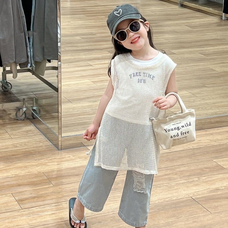 メッシュベストTシャツセット／ダメージデニムパンツ