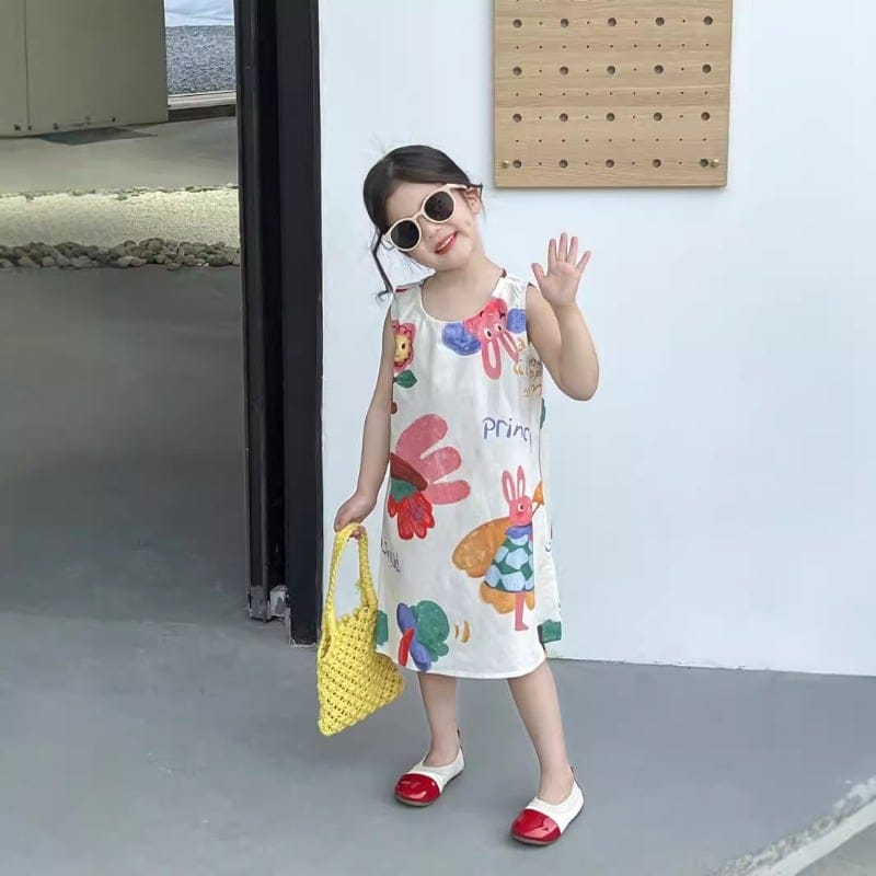 【KID】ドローイングプリントノースリーブワンピース