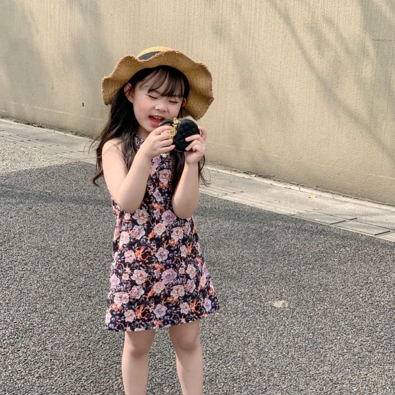 【KID】花柄スタンドカラーノースリーブワンピース