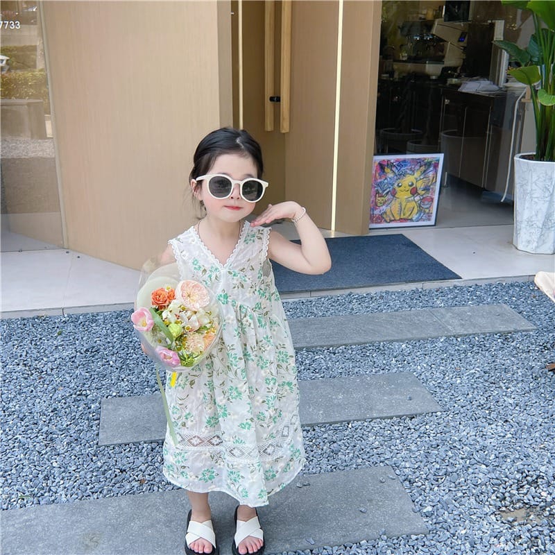【KID】バックVネック小花柄レースノースリーブワンピース
