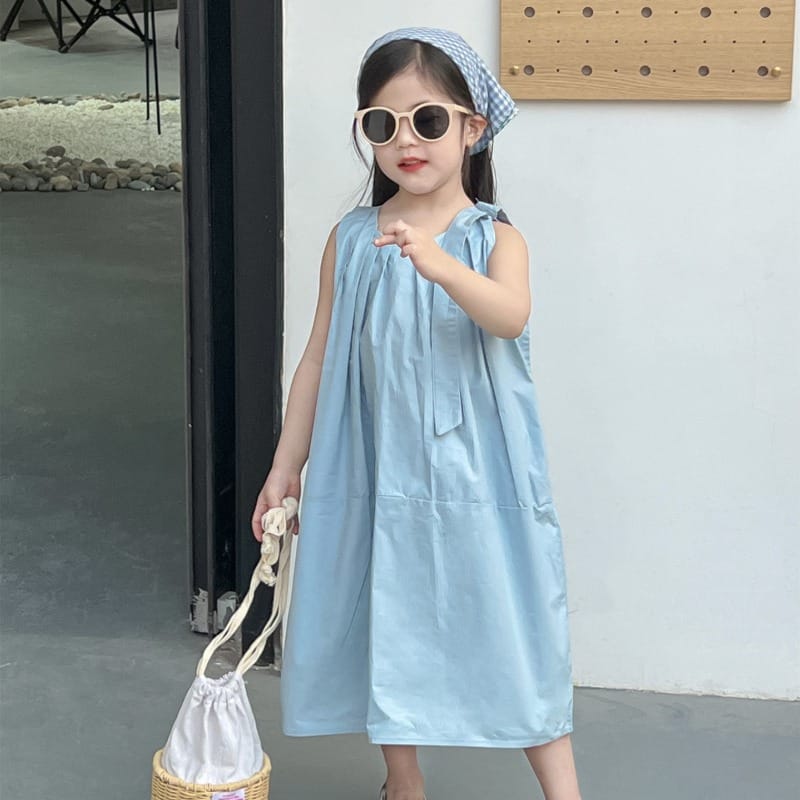 【KID】スカイブルーバックリボンノースリーブワンピース