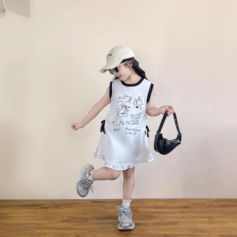 【KID】ドッグプリントノースリーブ裾フリルワンピース