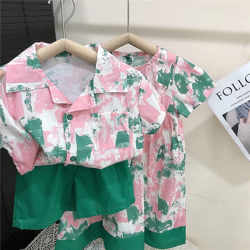 【兄妹服】エバーグリーンペインティングセットアップ／ワンピース
