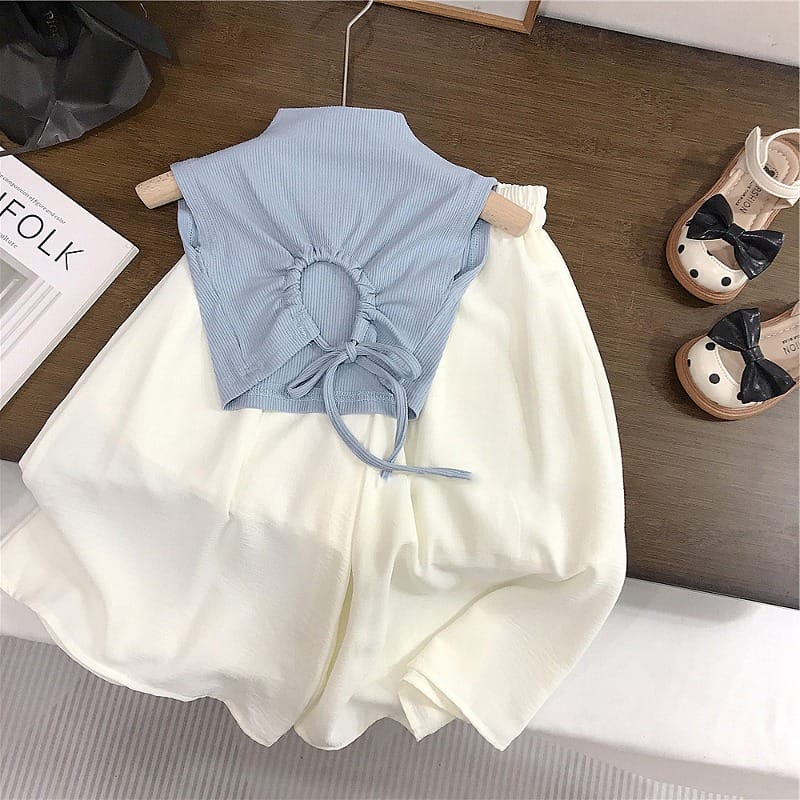 【セット】バックオープンノースリーブワイドパンツセットアップ