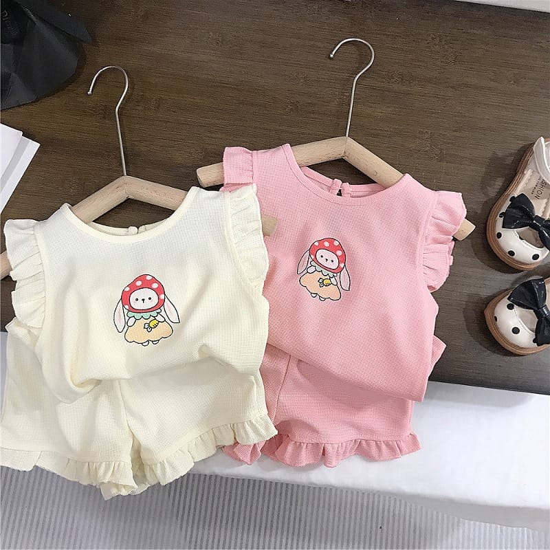 【セット】いちごうさぎフリル袖ショートパンツセットアップ