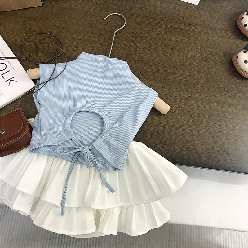 【セット】ノースリーブTシャツプリーツスカートセットアップ