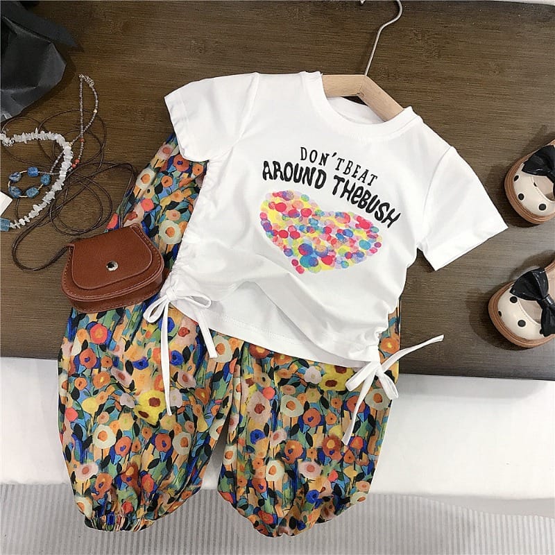 プリズムハート半袖Tシャツ花柄ロングパンツセットアップ