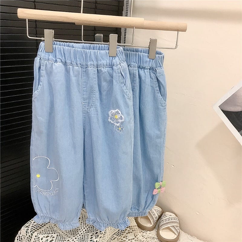 【KID】リボンフラワー刺繍デニムバルーンパンツ