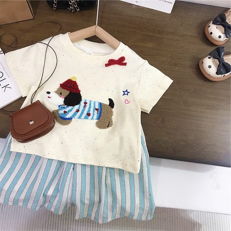 【セット】いぬモチーフ半袖Tシャツストライプパンツセットアップ