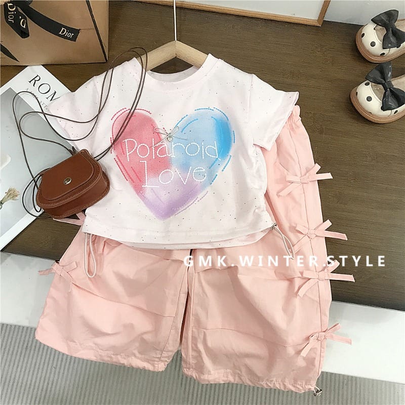 【セット】ハートプリント半袖Tシャツカーゴパンツセットアップ