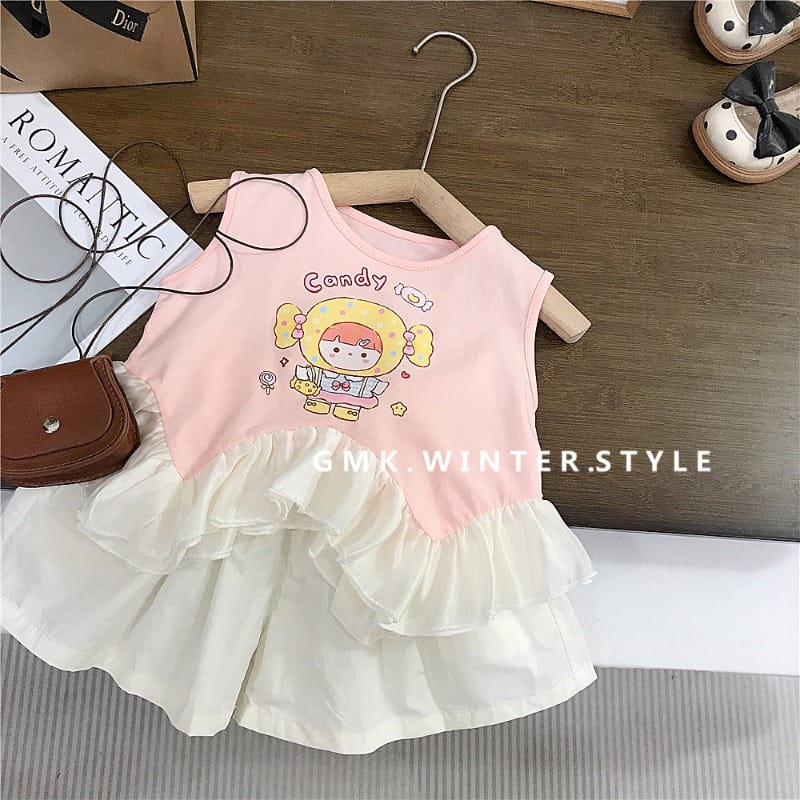 【セット】キャンディプリントチュールフリルノースリーブセットアップ