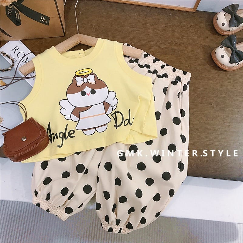 【セット】キャラクタンプリントノースリーブドットパンツセットアップ