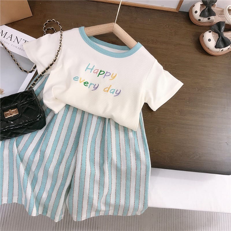 【セット】ブルーラインロゴ半袖Tシャツストライプパンツセットアップ