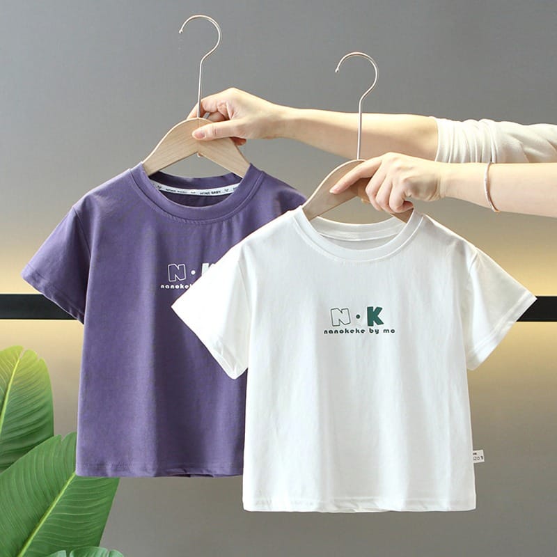NK英字ロゴプリント入りカジュアル半袖Tシャツ