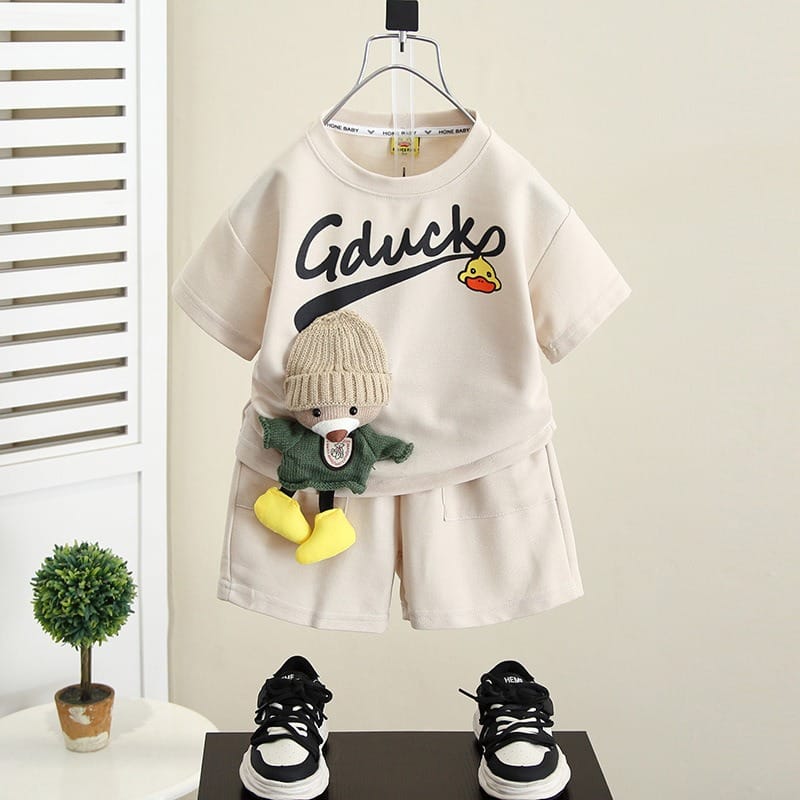 【セット】アヒルくまモチーフ半袖Tシャツハーフパンツセットアップ