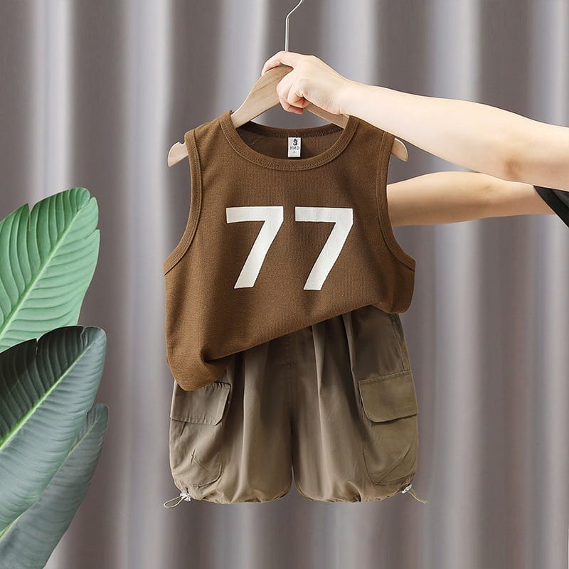 【セット】77プリントノースリーブTシャツカーゴパンツセットアップ