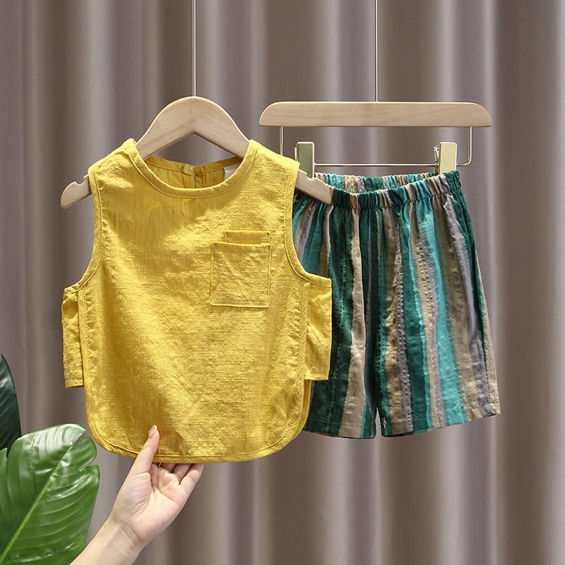 ノースリーブTシャツストライプハーフパンツセットアップ