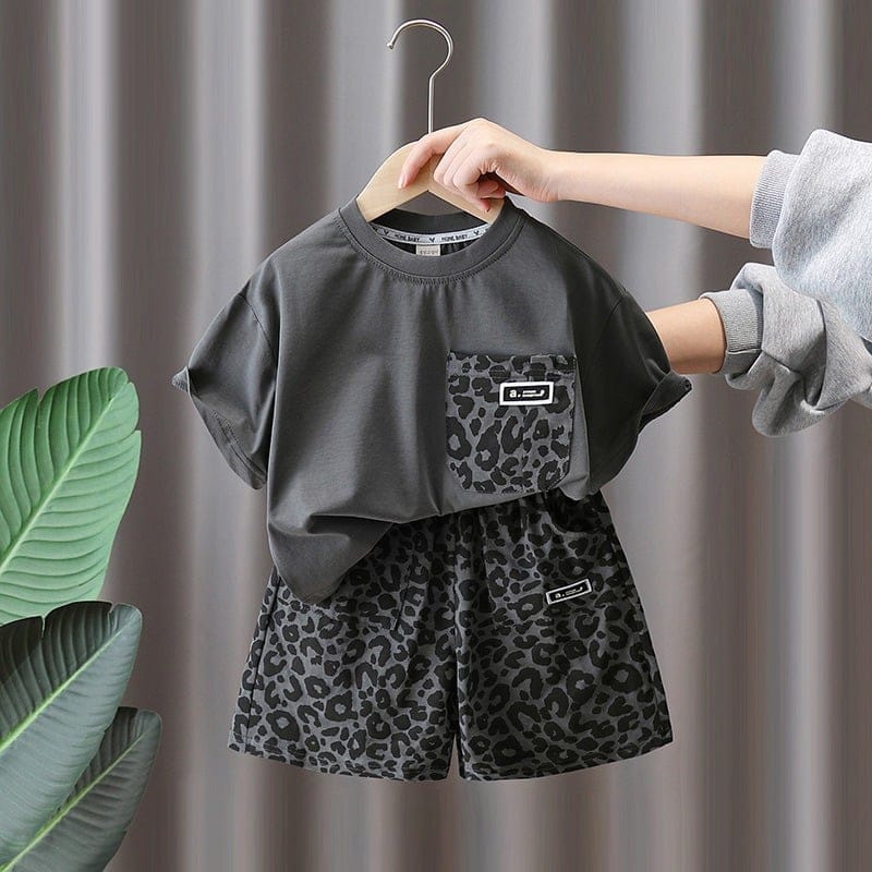 【セット】レオパードポケット半袖Tシャツハーフパンツセットアップ