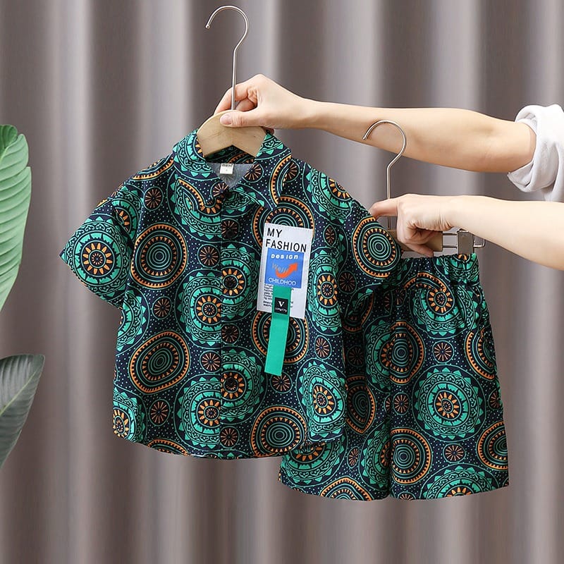 【セット】エスニック柄半袖シャツハーフパンツセットアップ