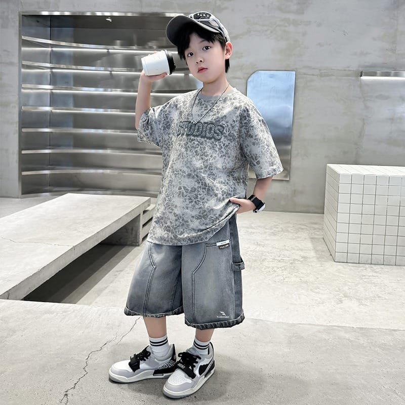 レオパードTシャツデニムハーフパンツセットアップ