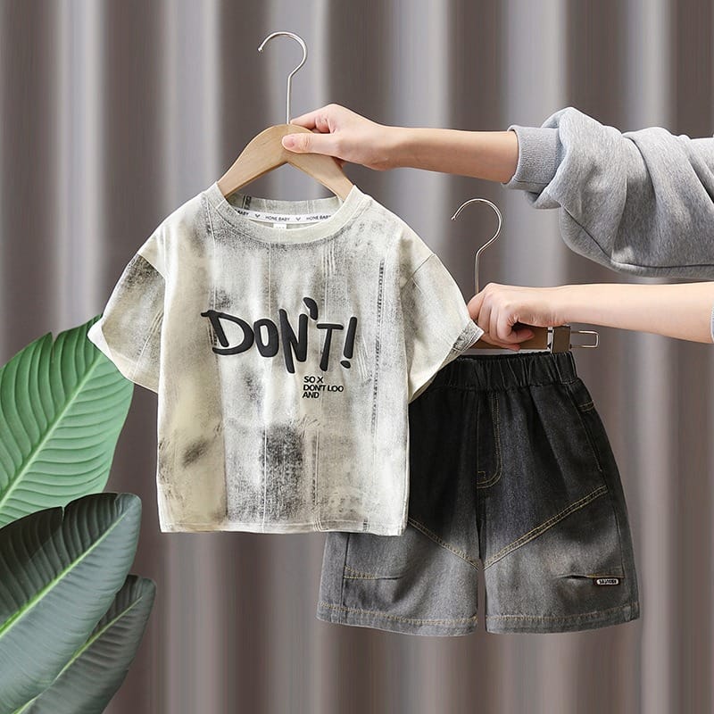 英字ロゴ半袖Tシャツデニムハーフパンツセットアップ