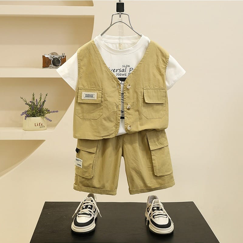 英字ロゴTシャツベストハーフパンツセットアップ