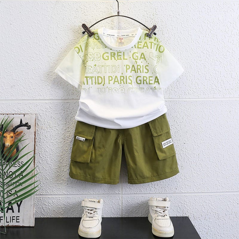 【セット】パリス英字半袖Tシャツハーフパンツセットアップ
