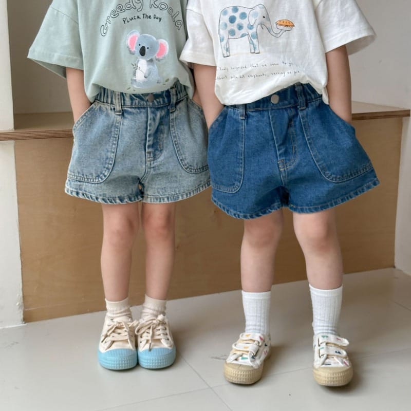 【KID】シンプルデザインベーシックデニムハーフパンツ