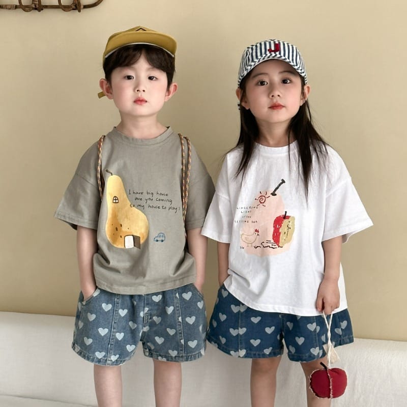 【KID】アップルペアフルーツプリント半袖Tシャツ