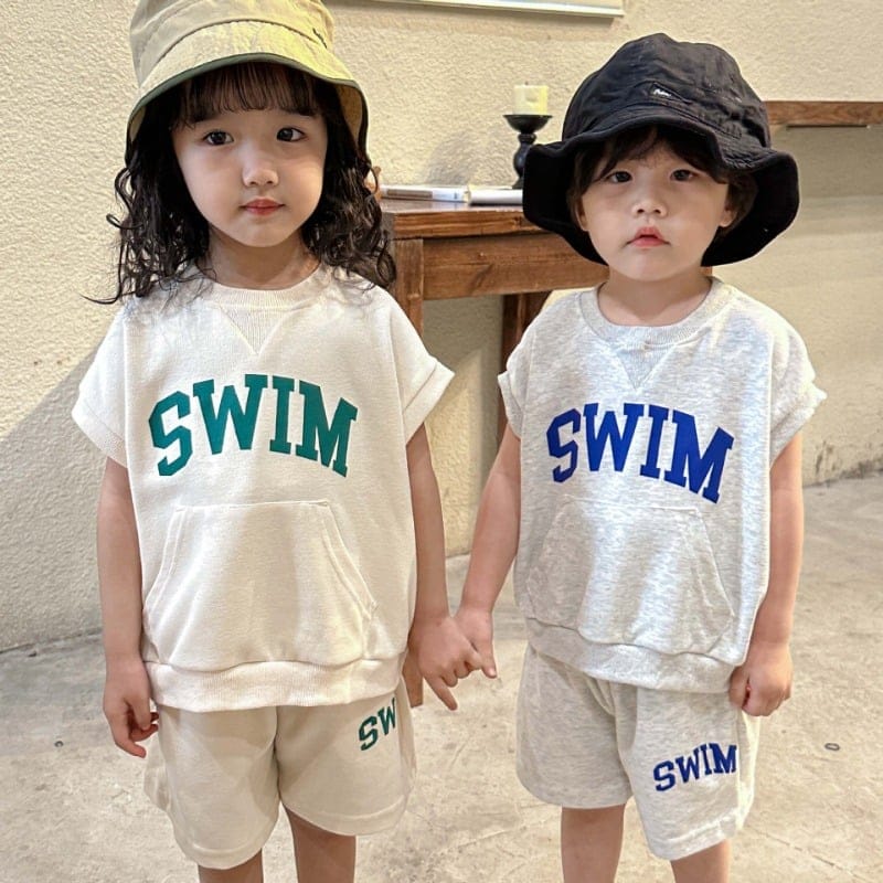 SWIMロゴプリントノースリーブ上下セット