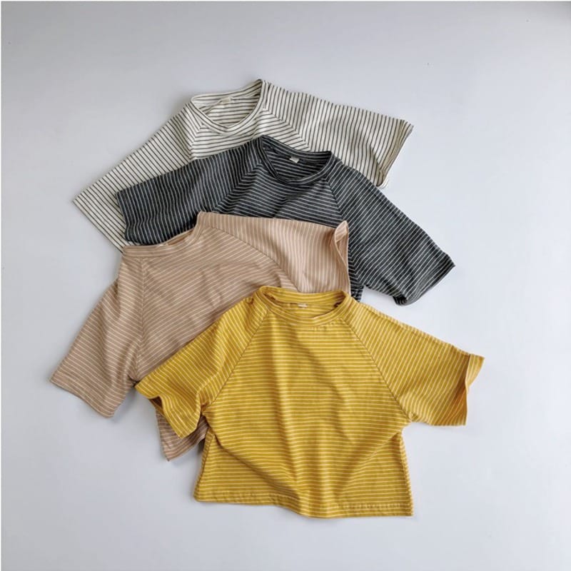 【KID】クルーネックラグランストライプ半袖Tシャツ