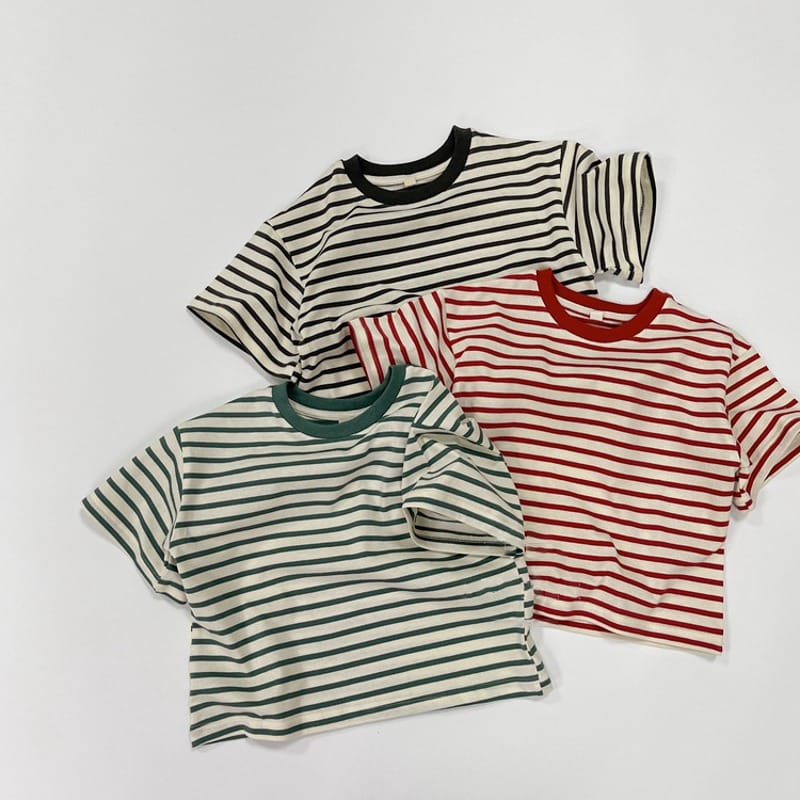 【KID】配色リブストライプコットン半袖Tシャツ