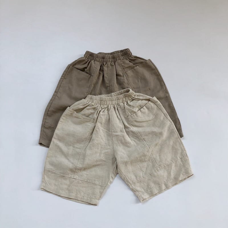 ベーシックリネン混ウエストゴムハーフパンツ