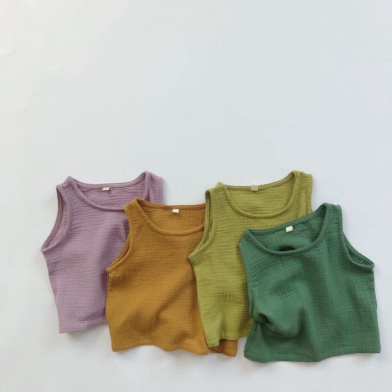 【KID】ビビカラーコットンガーゼノースリーブTシャツ